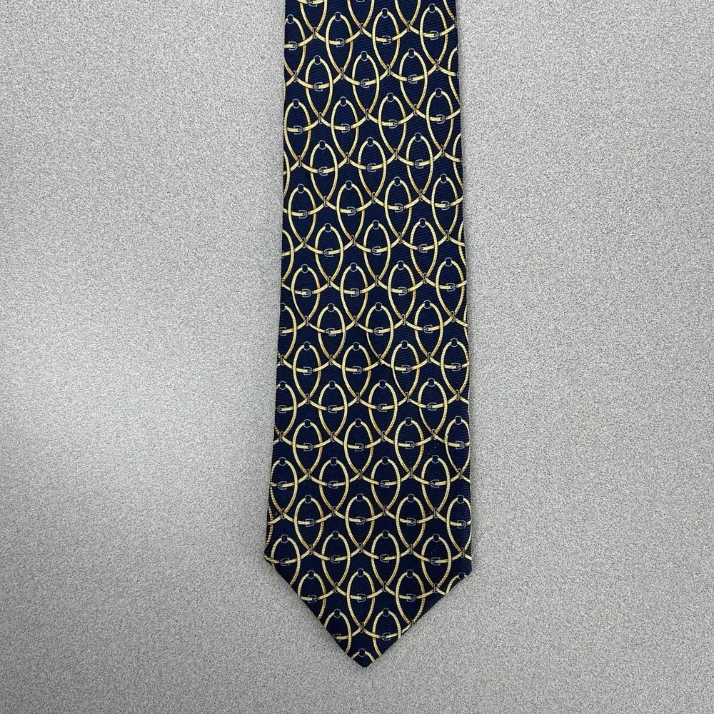 Brooks Brothers Makers Men's Tie 100% Silk Navy‎ Gold Chains Made in USA